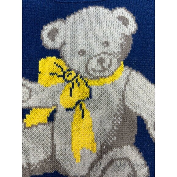 VTG 70s 80 Knit Kids Sweater Pullover Toddler Size 18 Mons Blue Teddy Bear Roses - Picture 10 of 12